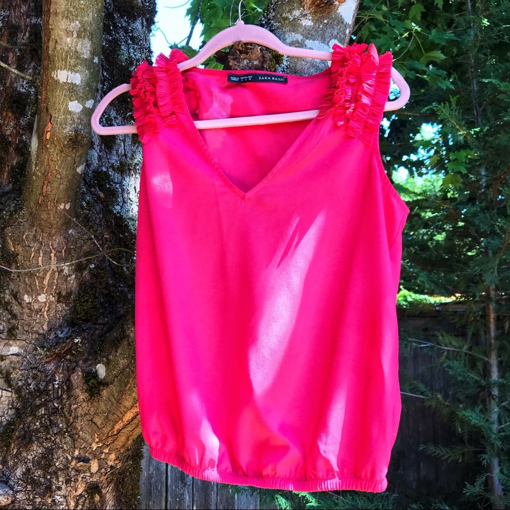 Fushia v-neck too with ruffle detail